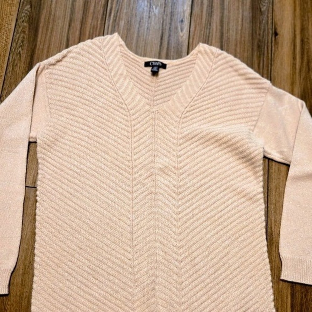 Chaps Women's V-Neck Chevron Knit Sweater‎ Light Pink Sparkle Size M